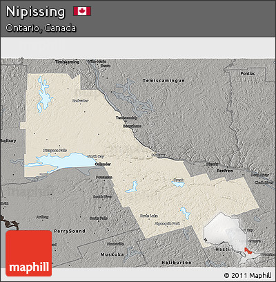 Shaded Relief 3D Map of Nipissing, darken, semi-desaturated