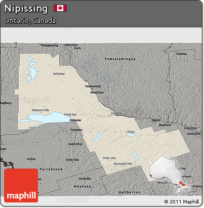 Shaded Relief 3D Map of Nipissing, darken, semi-desaturated