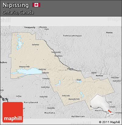 Shaded Relief 3D Map of Nipissing, desaturated
