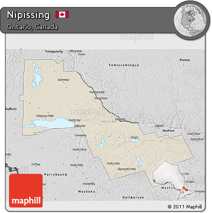 Shaded Relief 3D Map of Nipissing, desaturated