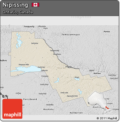 Shaded Relief 3D Map of Nipissing, desaturated