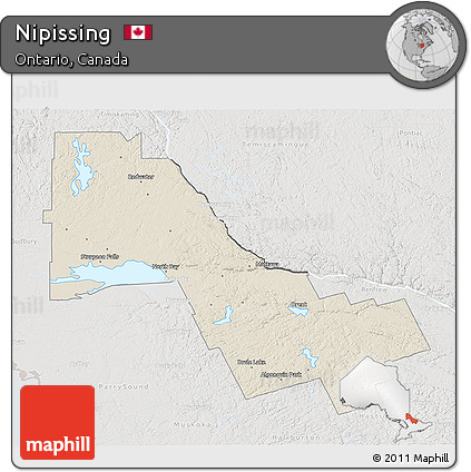 Shaded Relief 3D Map of Nipissing, lighten, semi-desaturated