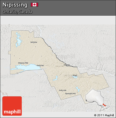 Shaded Relief 3D Map of Nipissing, lighten, semi-desaturated
