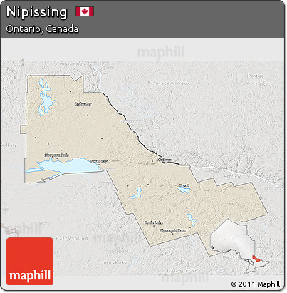 Shaded Relief 3D Map of Nipissing, lighten, semi-desaturated