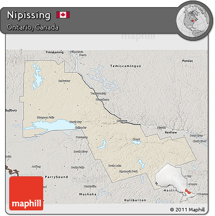Shaded Relief 3D Map of Nipissing, semi-desaturated