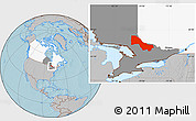 Gray Location Map of Nipissing, highlighted country, highlighted parent region, hill shading