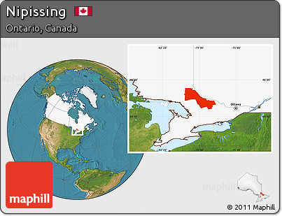 Satellite Location Map of Nipissing, highlighted country