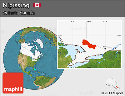 Satellite Location Map of Nipissing, highlighted country