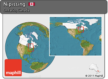 Satellite Location Map of Nipissing, highlighted country, highlighted parent region, within the entire country
