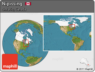 Satellite Location Map of Nipissing, highlighted country, highlighted parent region, within the entire country