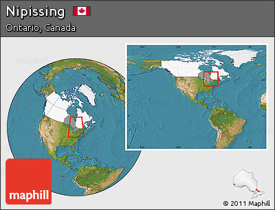 Satellite Location Map of Nipissing, highlighted country, highlighted parent region, within the entire country