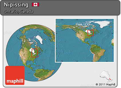 Satellite Location Map of Nipissing, highlighted parent region, within the entire country