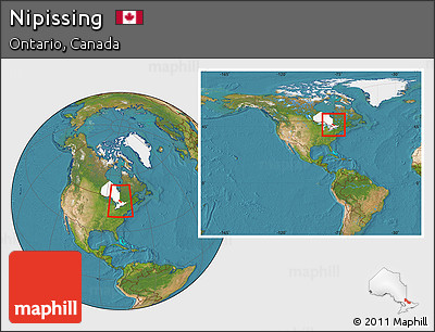 Satellite Location Map of Nipissing, highlighted parent region, within the entire country