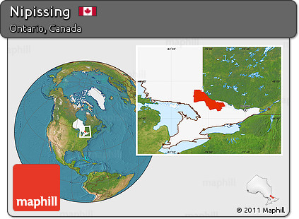 Satellite Location Map of Nipissing, highlighted parent region