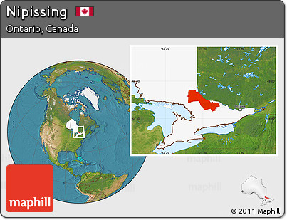 Satellite Location Map of Nipissing, highlighted parent region