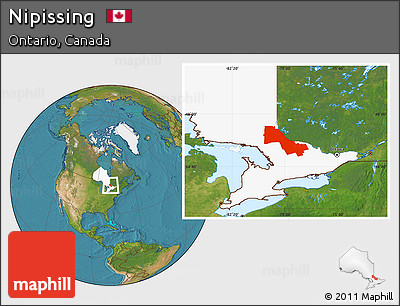Satellite Location Map of Nipissing, highlighted parent region