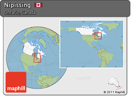 Savanna Style Location Map of Nipissing, highlighted country, highlighted parent region, within the entire country