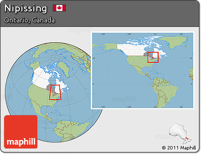 Savanna Style Location Map of Nipissing, highlighted country, highlighted parent region, within the entire country