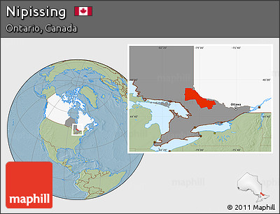 Savanna Style Location Map of Nipissing, highlighted country, highlighted parent region, hill shading