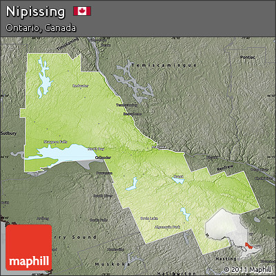 Physical Map of Nipissing, darken, semi-desaturated