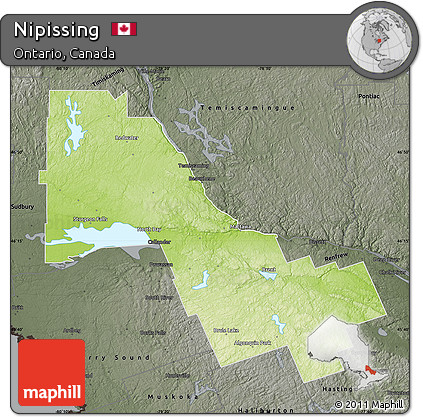 Physical Map of Nipissing, darken, semi-desaturated