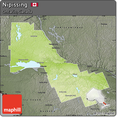 Physical Map of Nipissing, darken, semi-desaturated