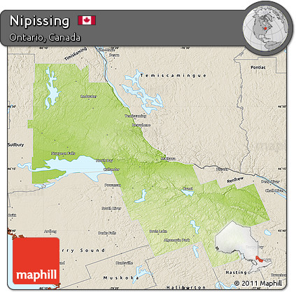 Physical Map of Nipissing, shaded relief outside