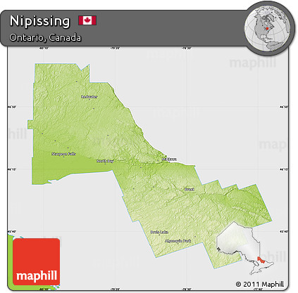 Physical Map of Nipissing, single color outside