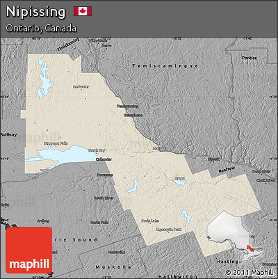 Shaded Relief Map of Nipissing, darken, desaturated