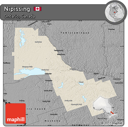 Shaded Relief Map of Nipissing, darken, desaturated