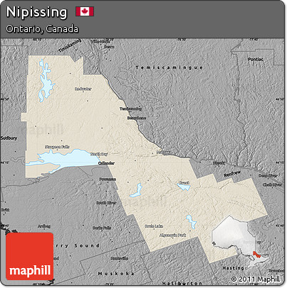 Shaded Relief Map of Nipissing, darken, desaturated