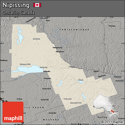 Shaded Relief Map of Nipissing, darken, semi-desaturated
