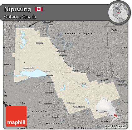 Shaded Relief Map of Nipissing, darken, semi-desaturated