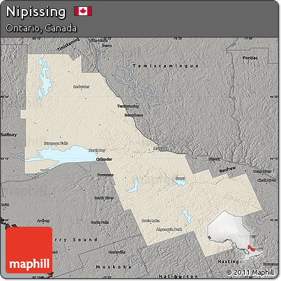 Shaded Relief Map of Nipissing, darken, semi-desaturated