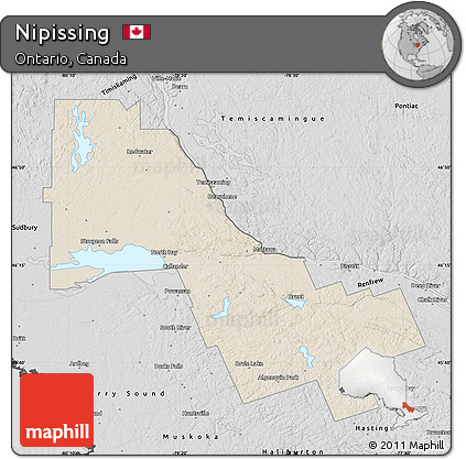 Shaded Relief Map of Nipissing, desaturated
