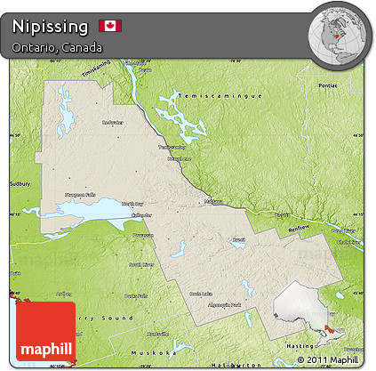 Shaded Relief Map of Nipissing, physical outside