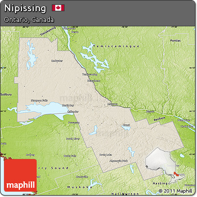 Shaded Relief Map of Nipissing, physical outside