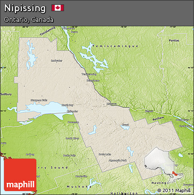 Shaded Relief Map of Nipissing, physical outside