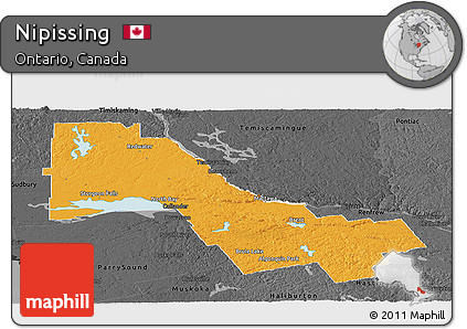 Political Panoramic Map of Nipissing, darken, desaturated