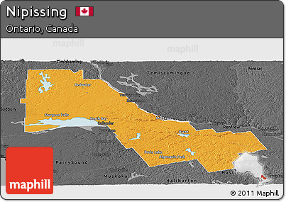 Political Panoramic Map of Nipissing, darken, desaturated