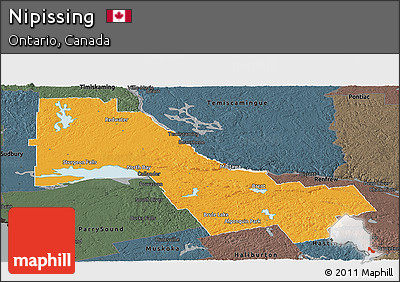 Political Panoramic Map of Nipissing, darken, semi-desaturated