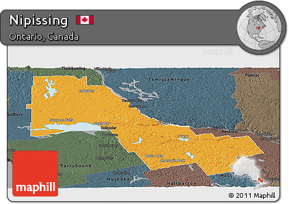 Political Panoramic Map of Nipissing, darken, semi-desaturated