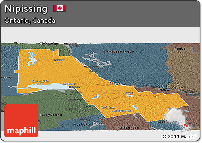 Political Panoramic Map of Nipissing, darken, semi-desaturated