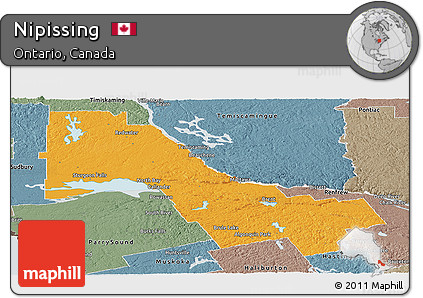 Political Panoramic Map of Nipissing, semi-desaturated