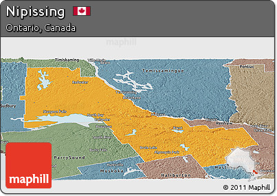 Political Panoramic Map of Nipissing, semi-desaturated