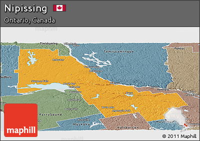 Political Panoramic Map of Nipissing, semi-desaturated