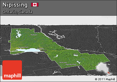 Satellite Panoramic Map of Nipissing, darken, desaturated
