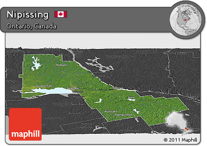 Satellite Panoramic Map of Nipissing, darken, desaturated