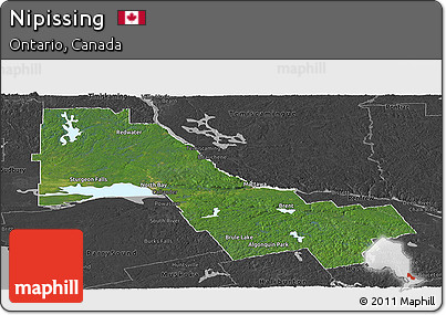 Satellite Panoramic Map of Nipissing, darken, desaturated
