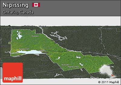 Satellite Panoramic Map of Nipissing, darken, semi-desaturated